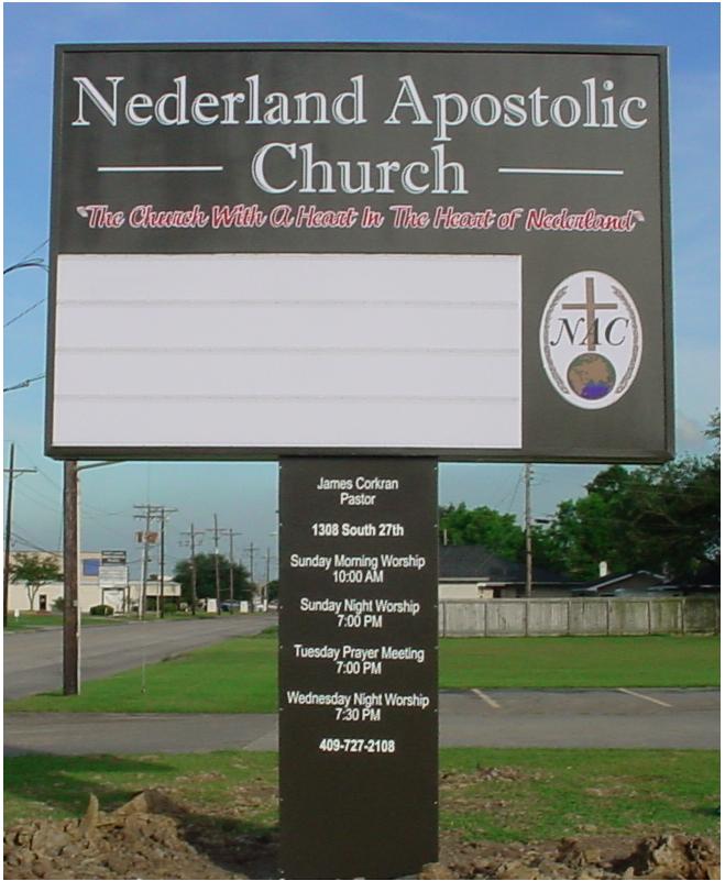County Sign and Awning Nederland Apostolic Church Sign