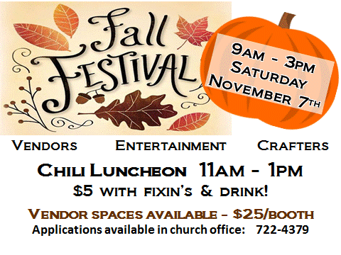 Southeast Texas Fall Festival Calendar - First Methodist Church Nederland. November 7th